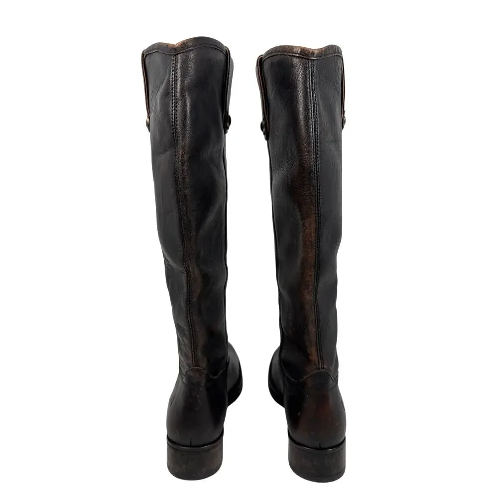 Frye Melissa Double Sole Button Lug Tall Boot Womens 6.5 M Black Antique Leather